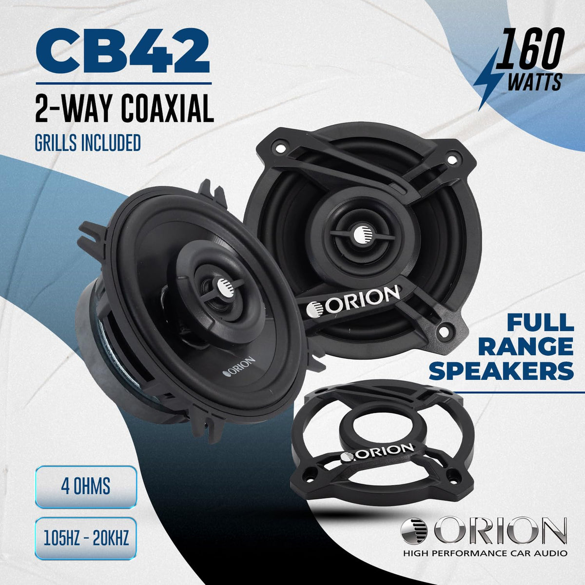 ORION Cobalt CB42 4" 2-Way Coaxial Car Speakers, 160W Pair | Full Range Audio, Polypropylene Cone, Butyl Rubber Surround, Easy Installation