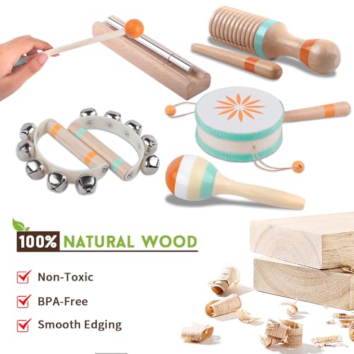 Toddlers Musical Instruments-Baby Montessori Wooden Toys for 18 Month+ | Kids Percussion Instruments Musical Toy for Preschool Kids,Christmas Birthday Gift for Baby Boys Girls