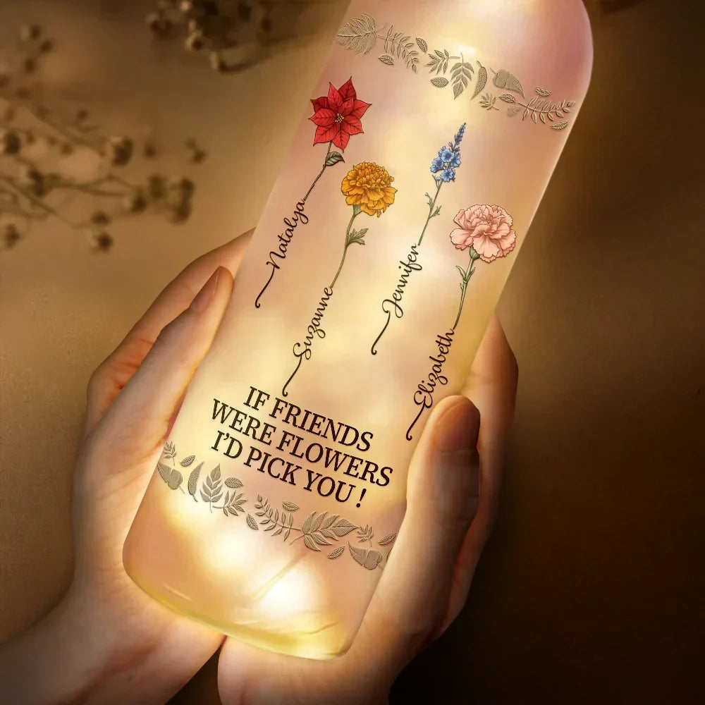Personalized Birth Flower Light: "Grow Old Friends" Gift for Besties