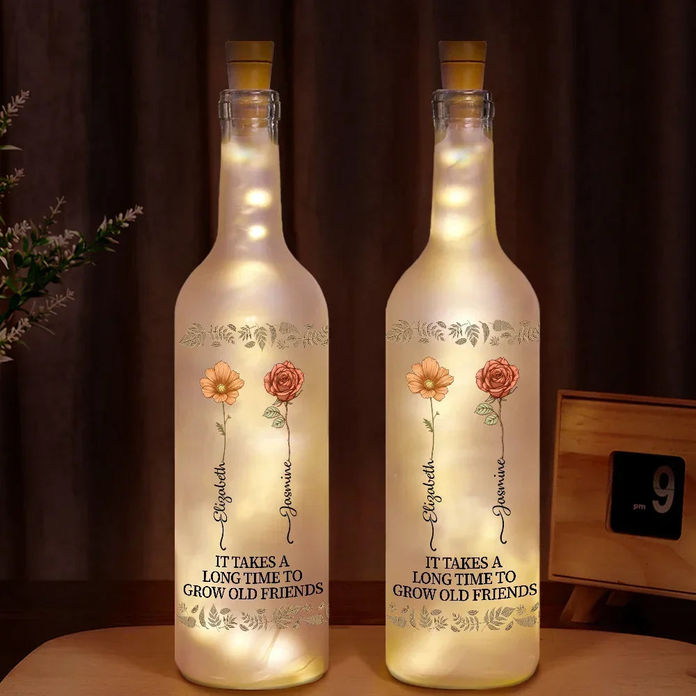 Personalized Birth Flower Light: "Grow Old Friends" Gift for Besties