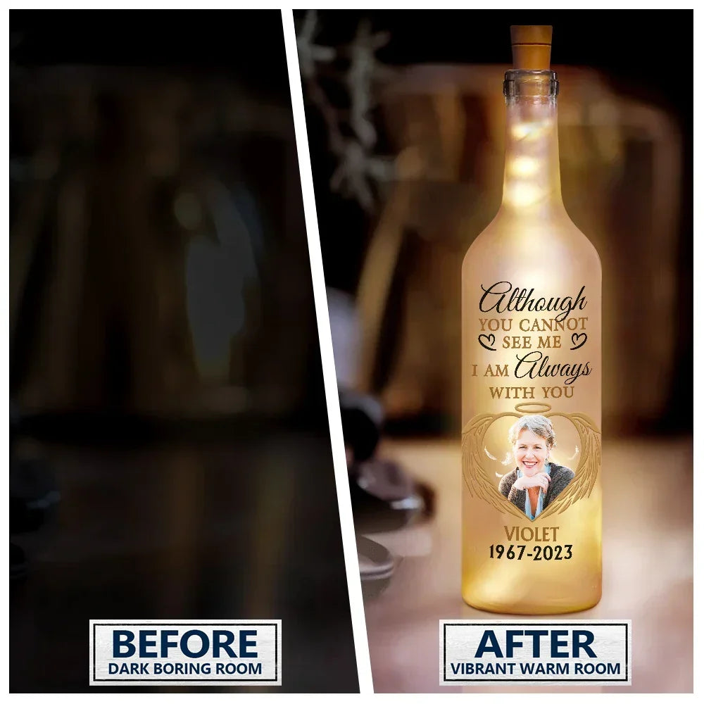 Personalized Memorial For Loved One Bottle Light: 'Your Light Always Shines in My Heart'
