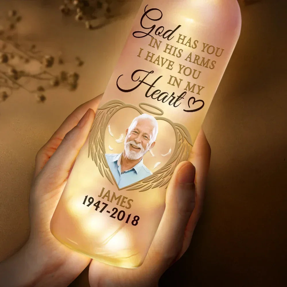 Personalized Memorial For Loved One Bottle Light: 'Your Light Always Shines in My Heart'