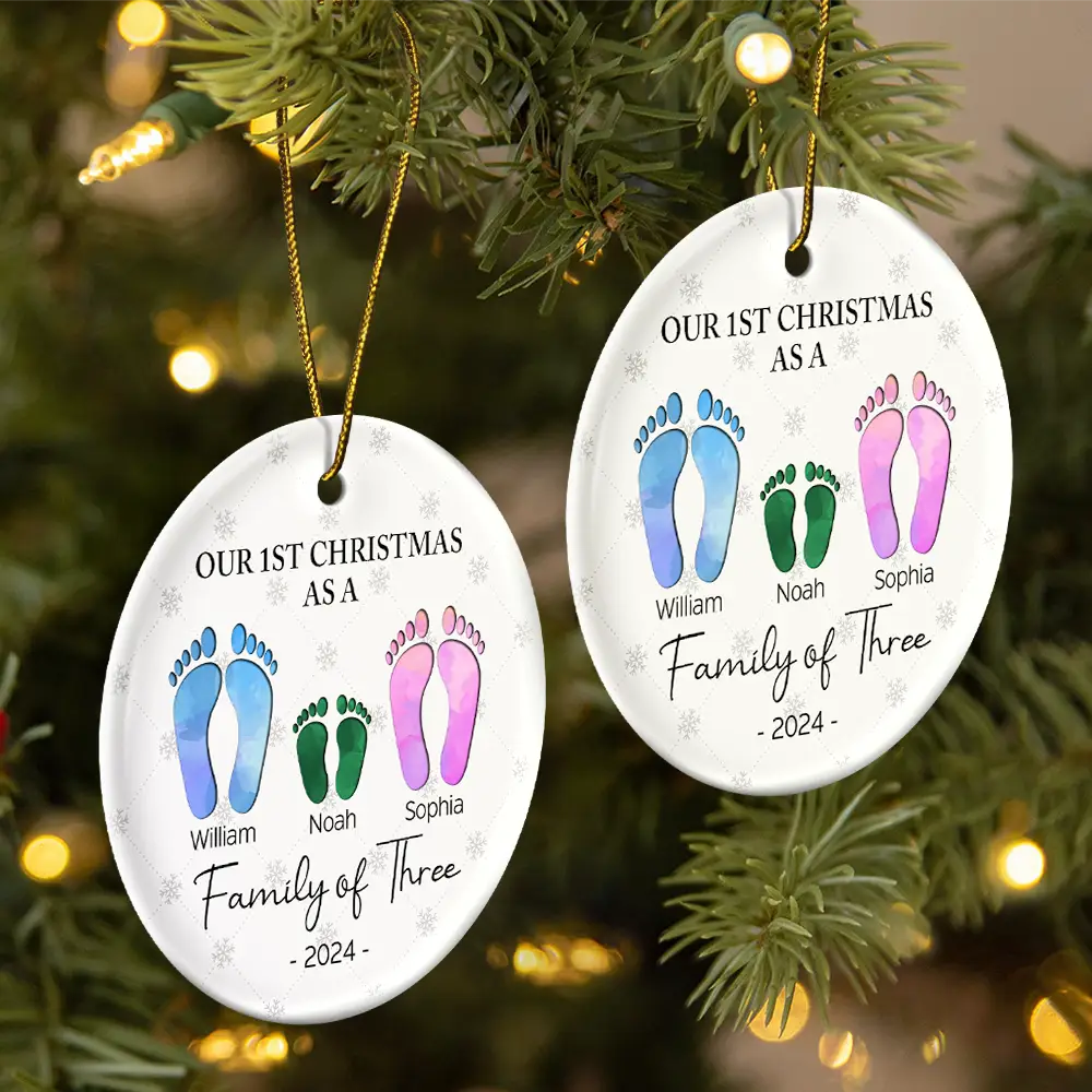 Personalized 'Our 1st Christmas As A Family Of Four' Footprint Ornament