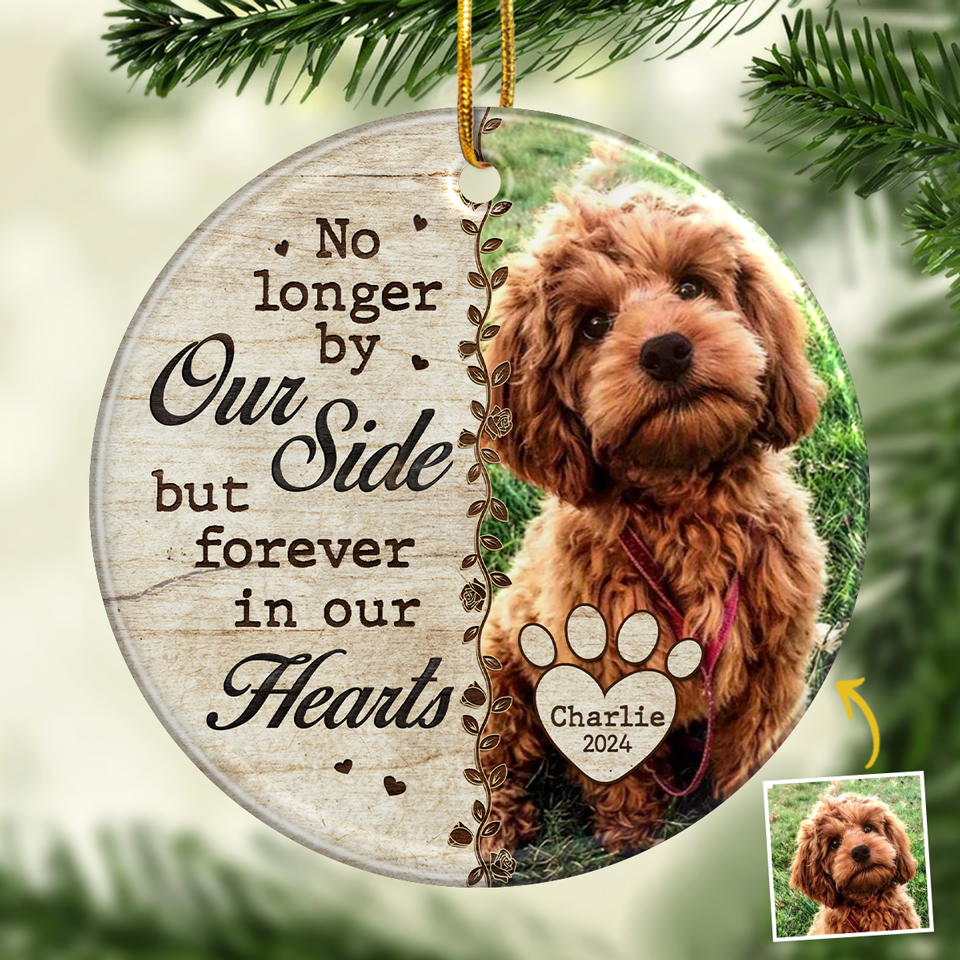 Personalized Pet Memorial Ornament - "Forever in Our Hearts" Custom Photo Gift