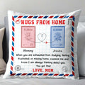 Hugs from Home - Personalized Custom Love Message with Postage Stamps Design Pillow