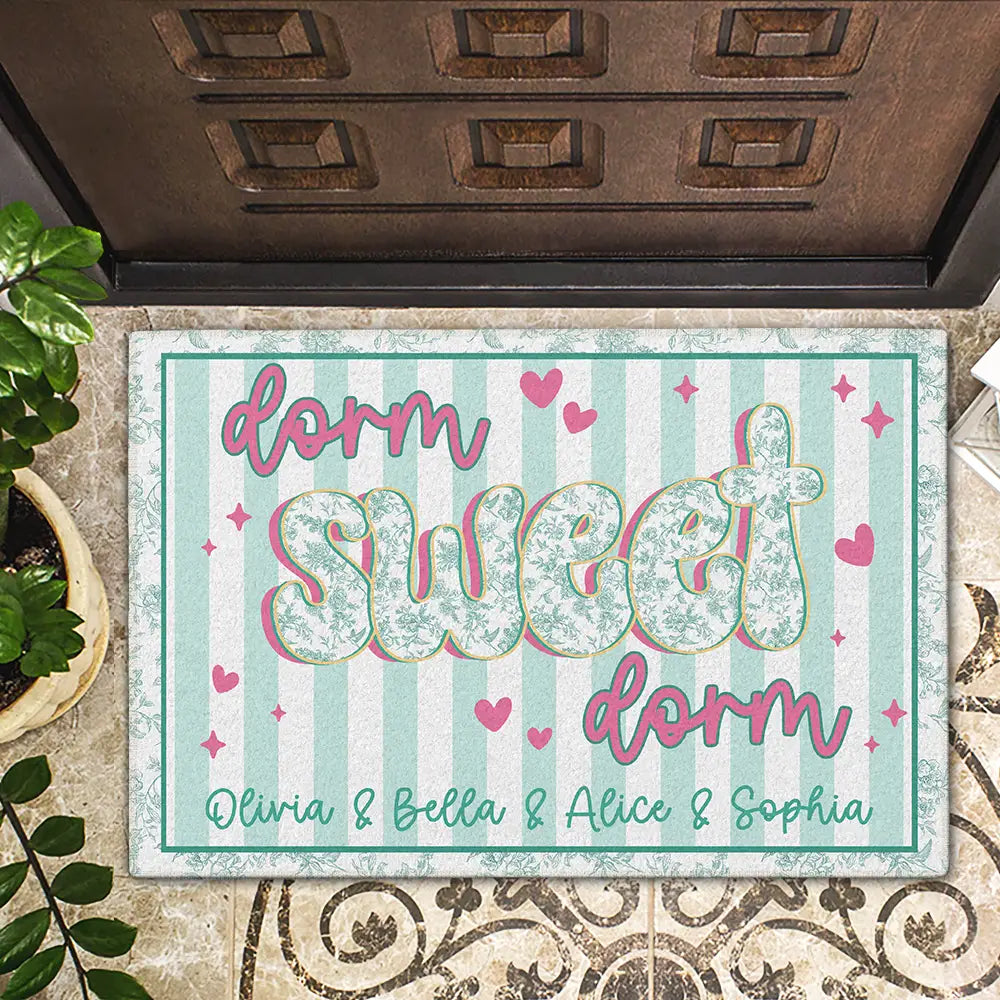 "Dorm Sweet Dorm" Personalized Doormat - Custom Roommate Welcome Mat