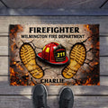 Firefighter Fire Department Helmet & Boot Prints Design - Personalized Custom Doormat