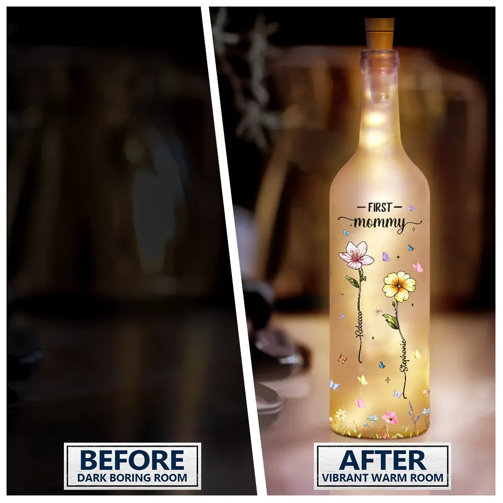 First Mom Now Grandma - Personalized Birth Flower Bottle Light