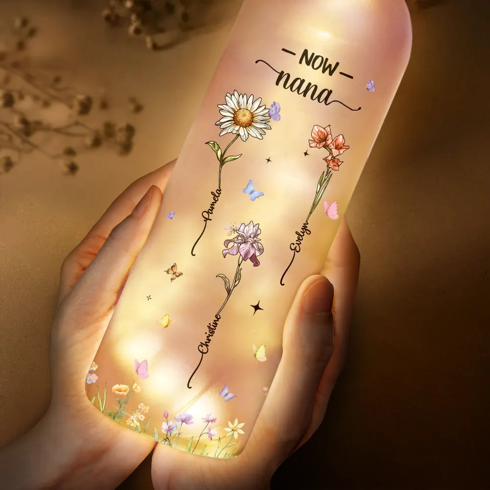 First Mom Now Grandma - Personalized Birth Flower Bottle Light