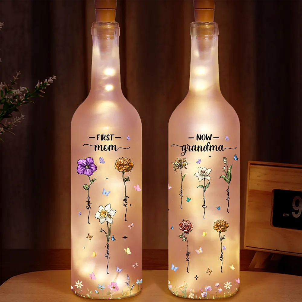 First Mom Now Grandma - Personalized Birth Flower Bottle Light
