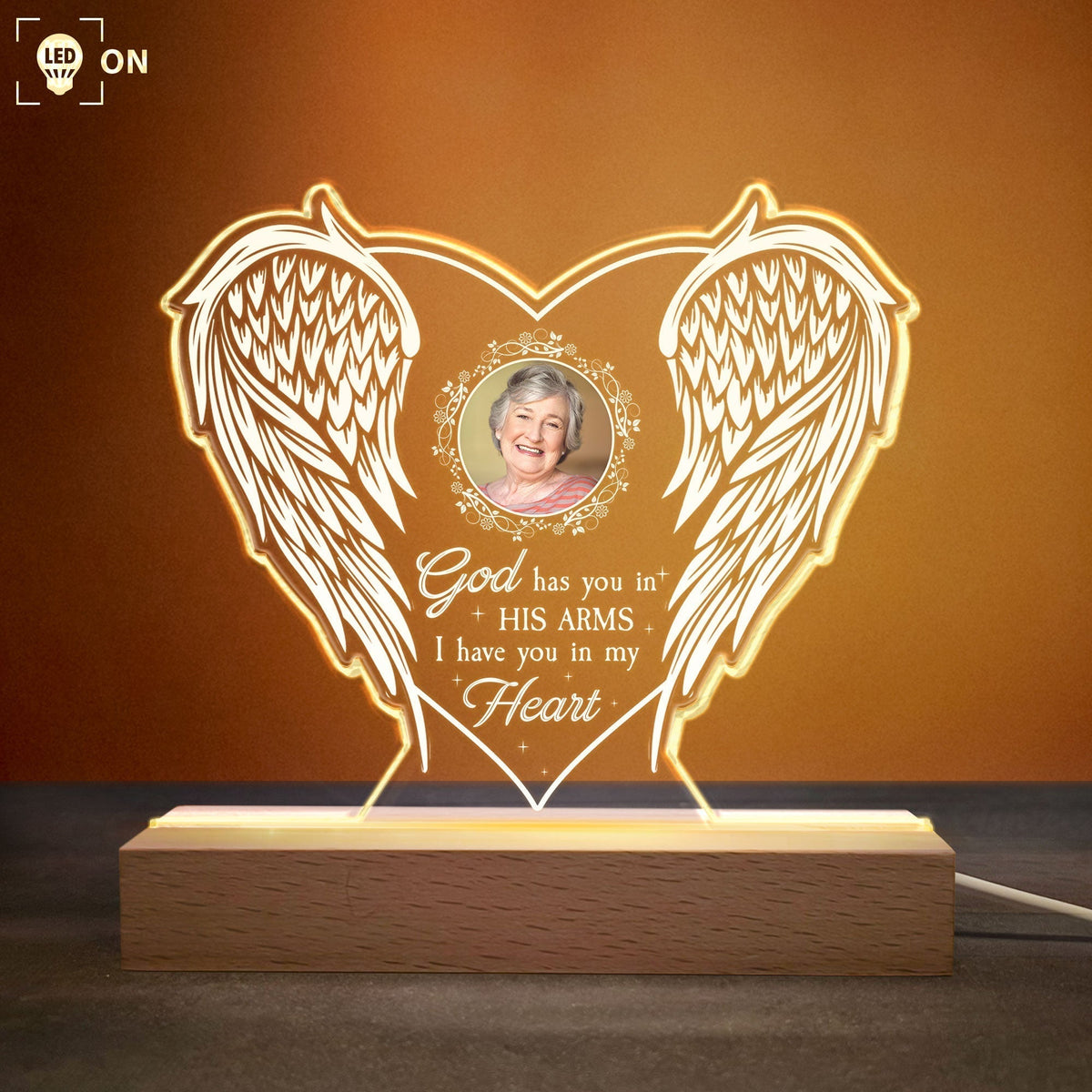 Custom Photo Memorial For Loved One LED Light: 'God Has You In His Arms' Keepsake Gift