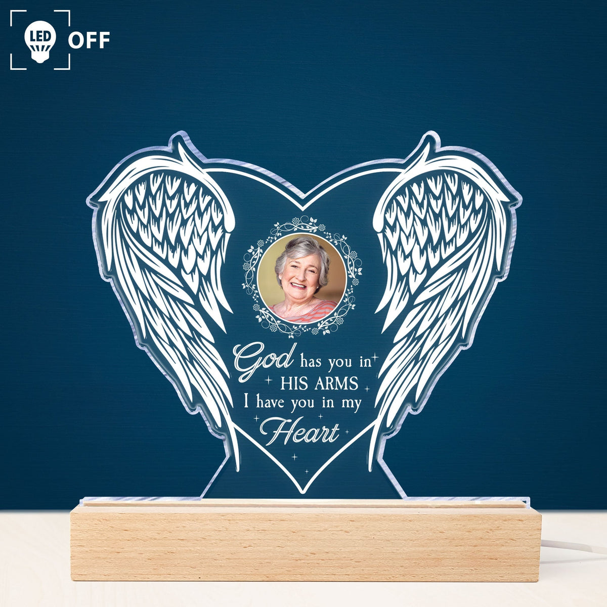 Custom Photo Memorial For Loved One LED Light: 'God Has You In His Arms' Keepsake Gift