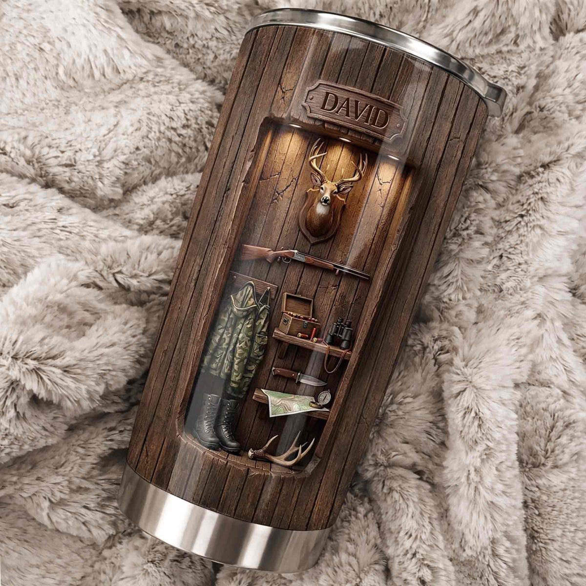 "The Spirit Of The Hunt" Personalized Hunting Tumbler - Custom Deer Wood Cabin Travel Mug