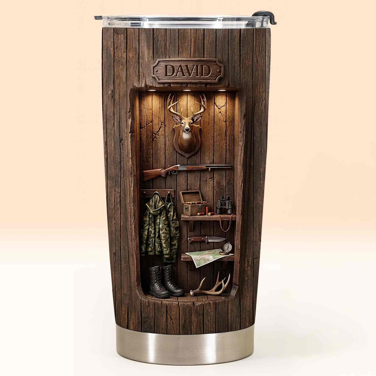 "The Spirit Of The Hunt" Personalized Hunting Tumbler - Custom Deer Wood Cabin Travel Mug