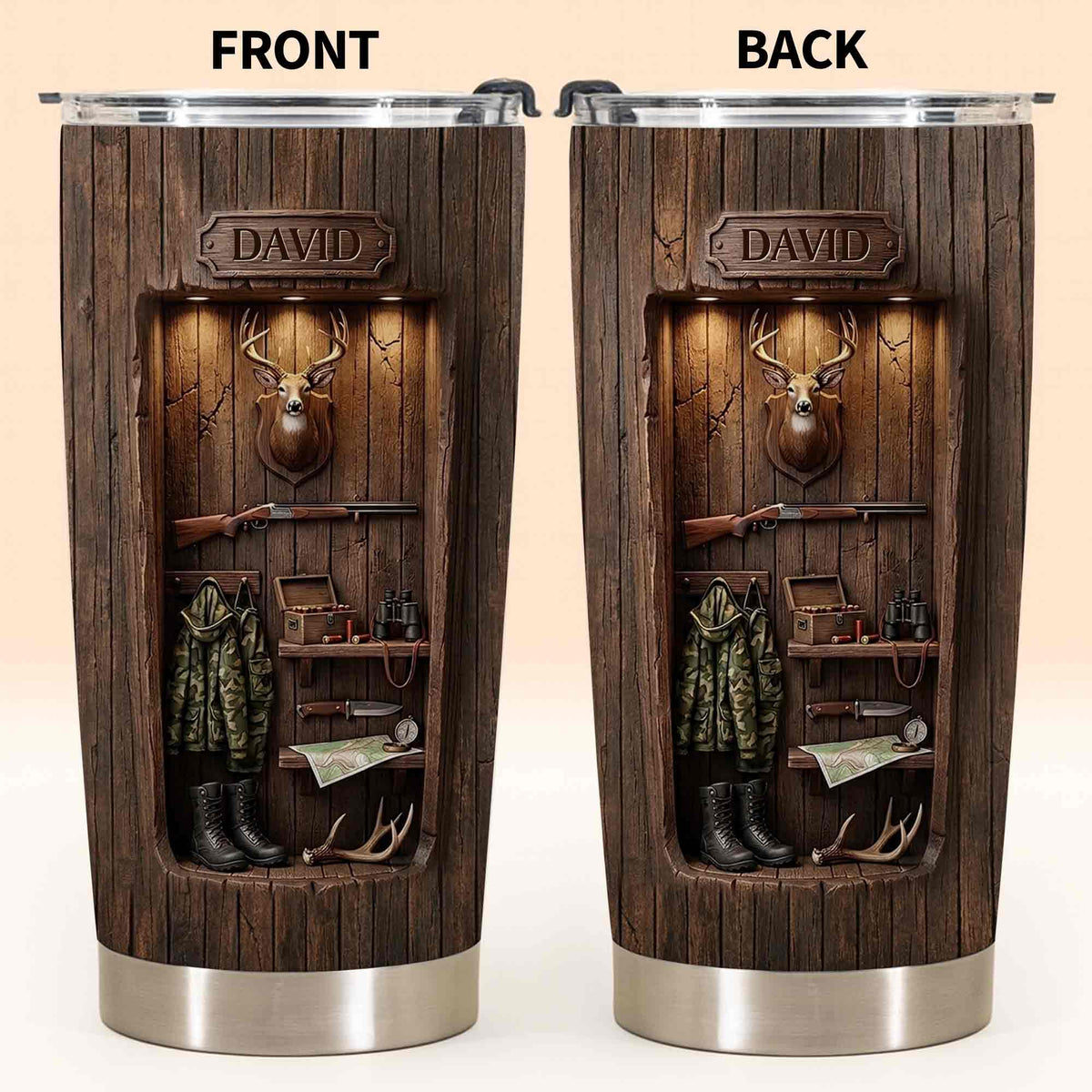 "The Spirit Of The Hunt" Personalized Hunting Tumbler - Custom Deer Wood Cabin Travel Mug