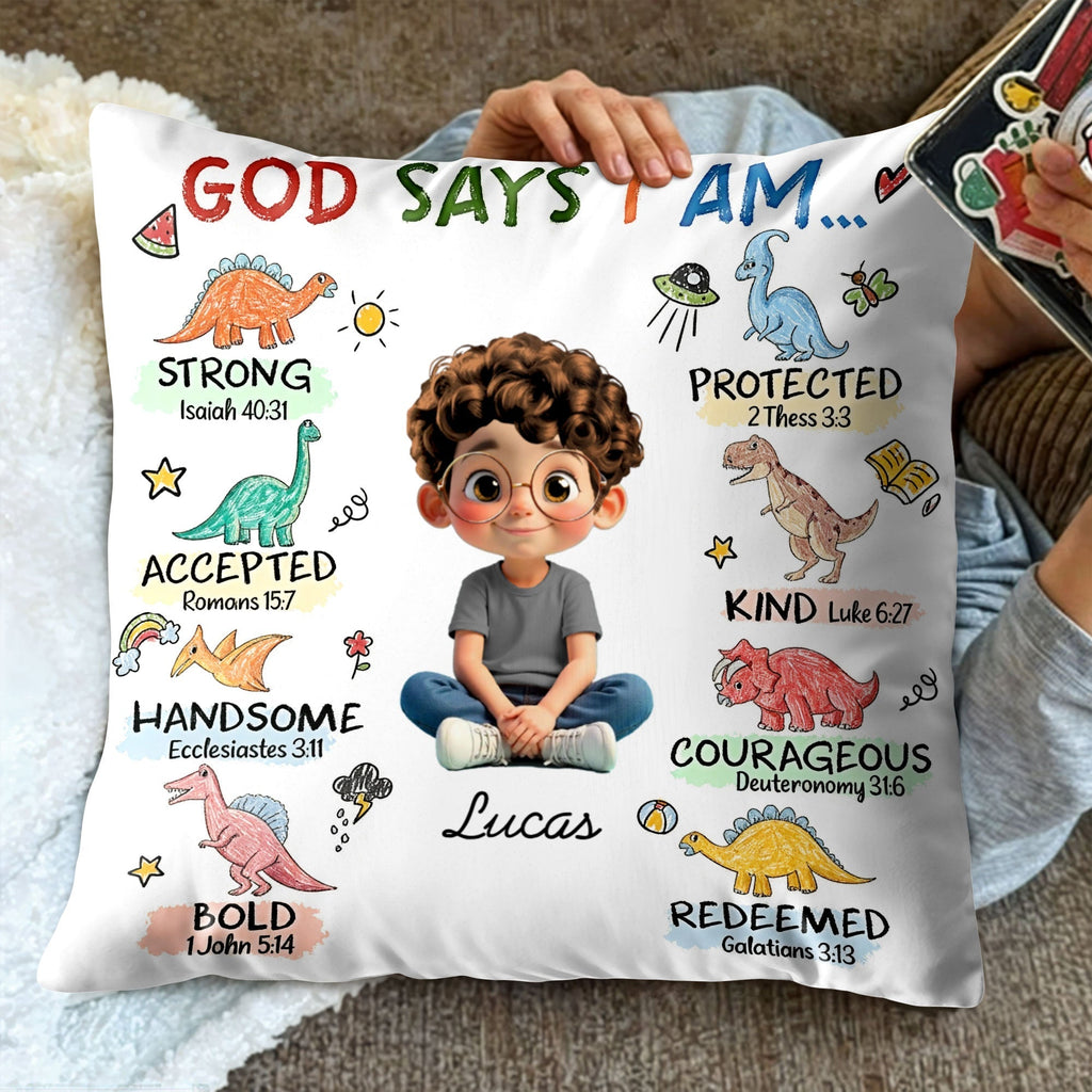 God Says I Am Strong, Protected, Kind - Personalized Custom Cartoon Child Pillow