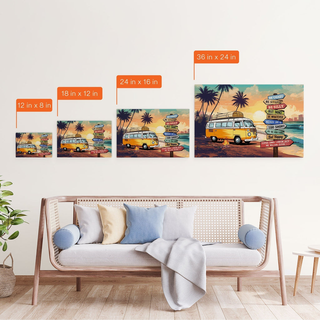 Personalized 'Life Is Too Short But Happy' Camper Van Wall Art for Family