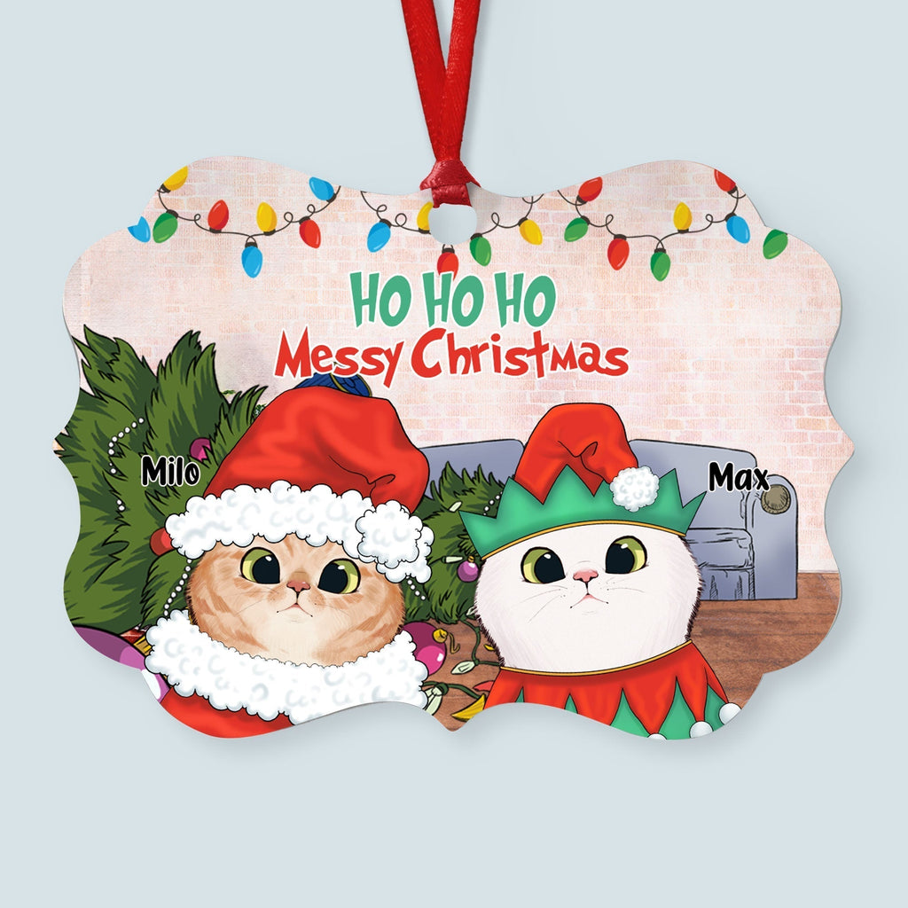Personalized 'HO HO HO Messy Christmas' Cat Ornament - Funny Gift for Cat Lovers