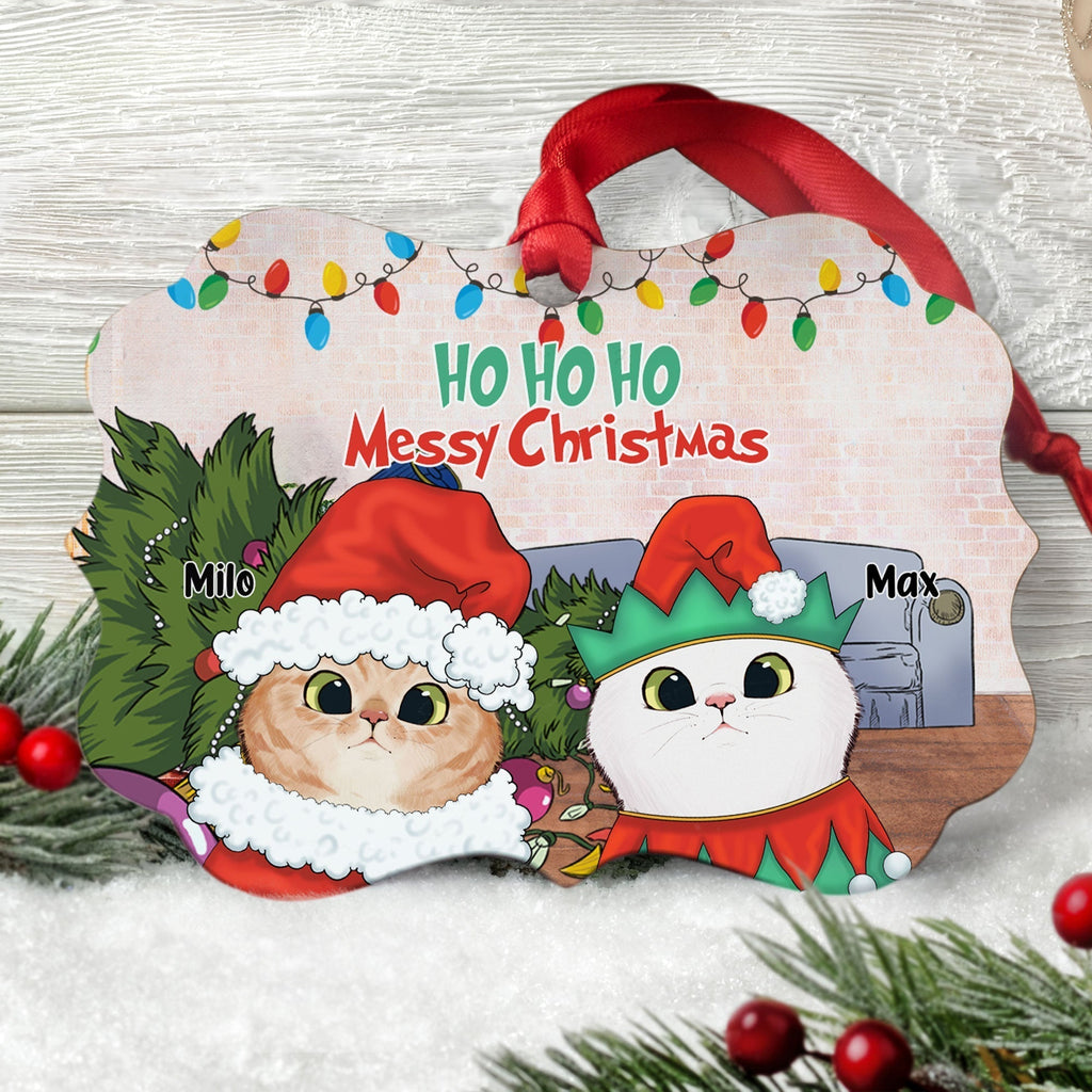 Personalized 'HO HO HO Messy Christmas' Cat Ornament - Funny Gift for Cat Lovers