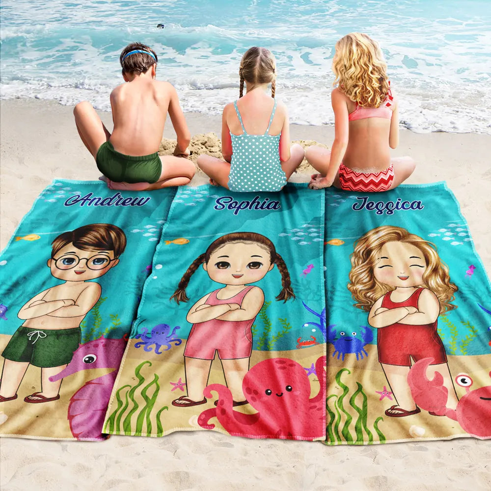 Beach Cartoon Kid - Personalized Beach Towel