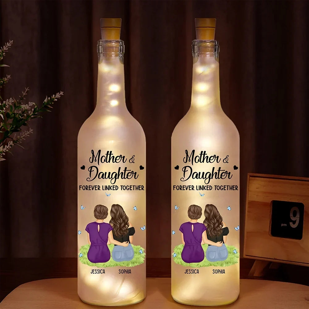 Personalized Mother Daughter Bottle Light: 'Forever Linked Together' Keepsake Gift