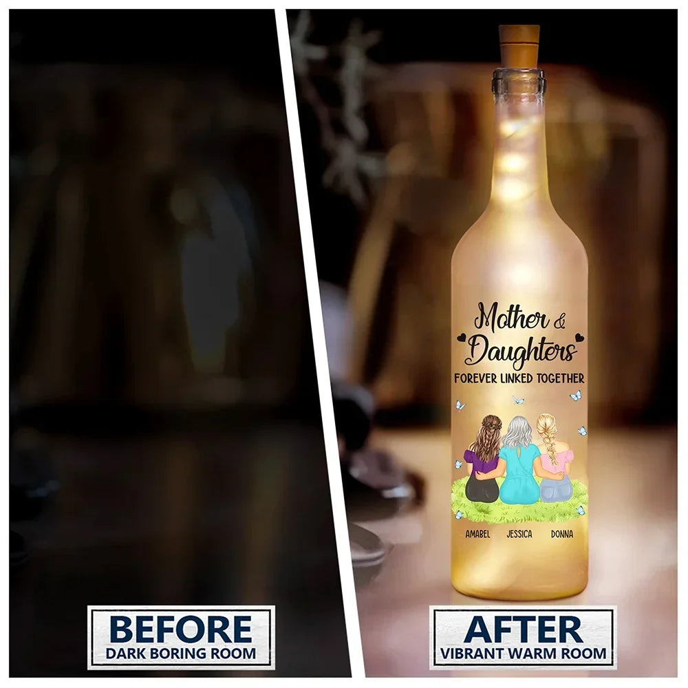 Personalized Mother Daughter Bottle Light: 'Forever Linked Together' Keepsake Gift
