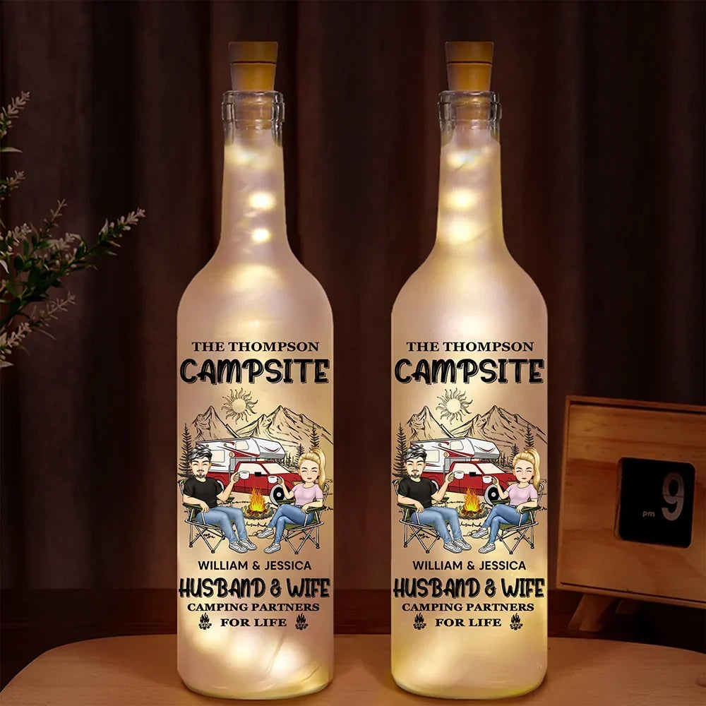 Personalized 'Husband & Wife Camping Partners' LED Bottle Light