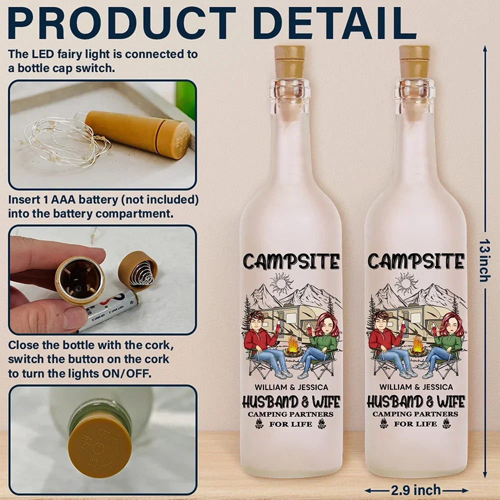 Personalized 'Husband & Wife Camping Partners' LED Bottle Light