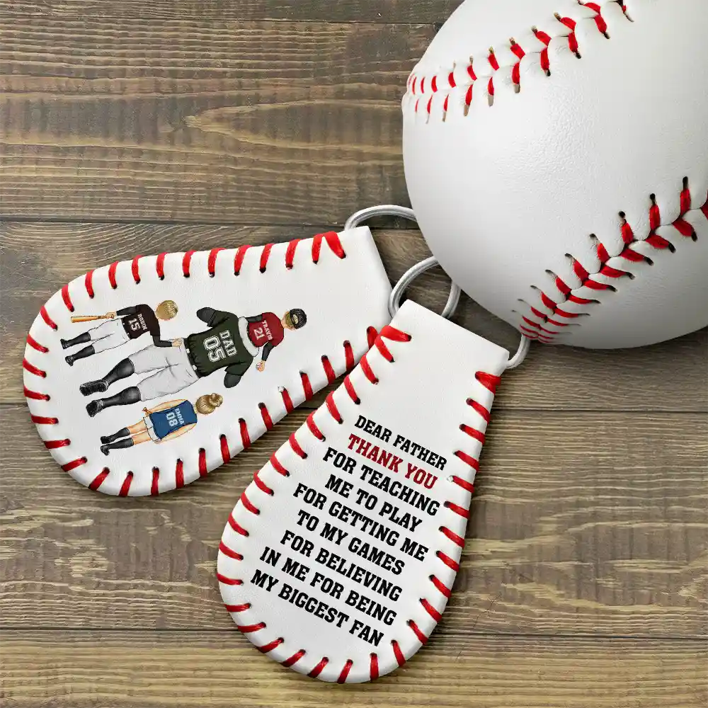 “Thank You For Teaching Me To Play” Personalized Leather Baseball Keychain - Father's Day Gift for Dad Grandpa