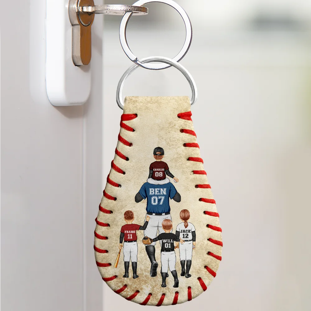 “Thank You For Teaching Me To Play” Personalized Leather Baseball Keychain - Father's Day Gift for Dad Grandpa