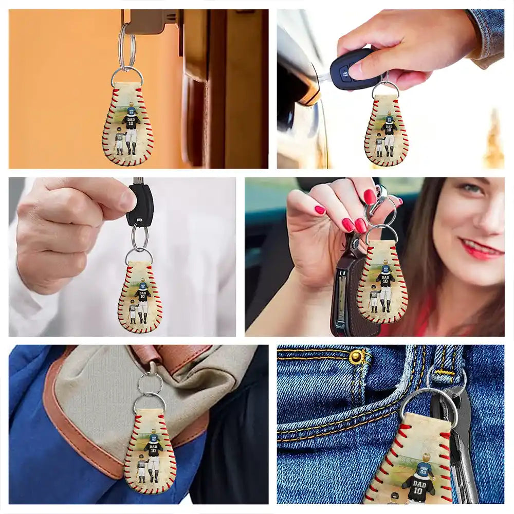 “Thank You For Teaching Me To Play” Personalized Leather Baseball Keychain - Father's Day Gift for Dad Grandpa