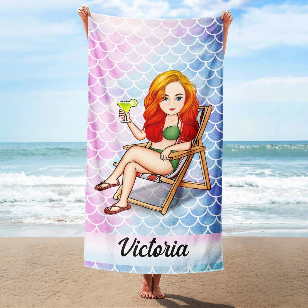 Personalized Beach Towel: Custom Cartoon Characters for Best Friends & Family