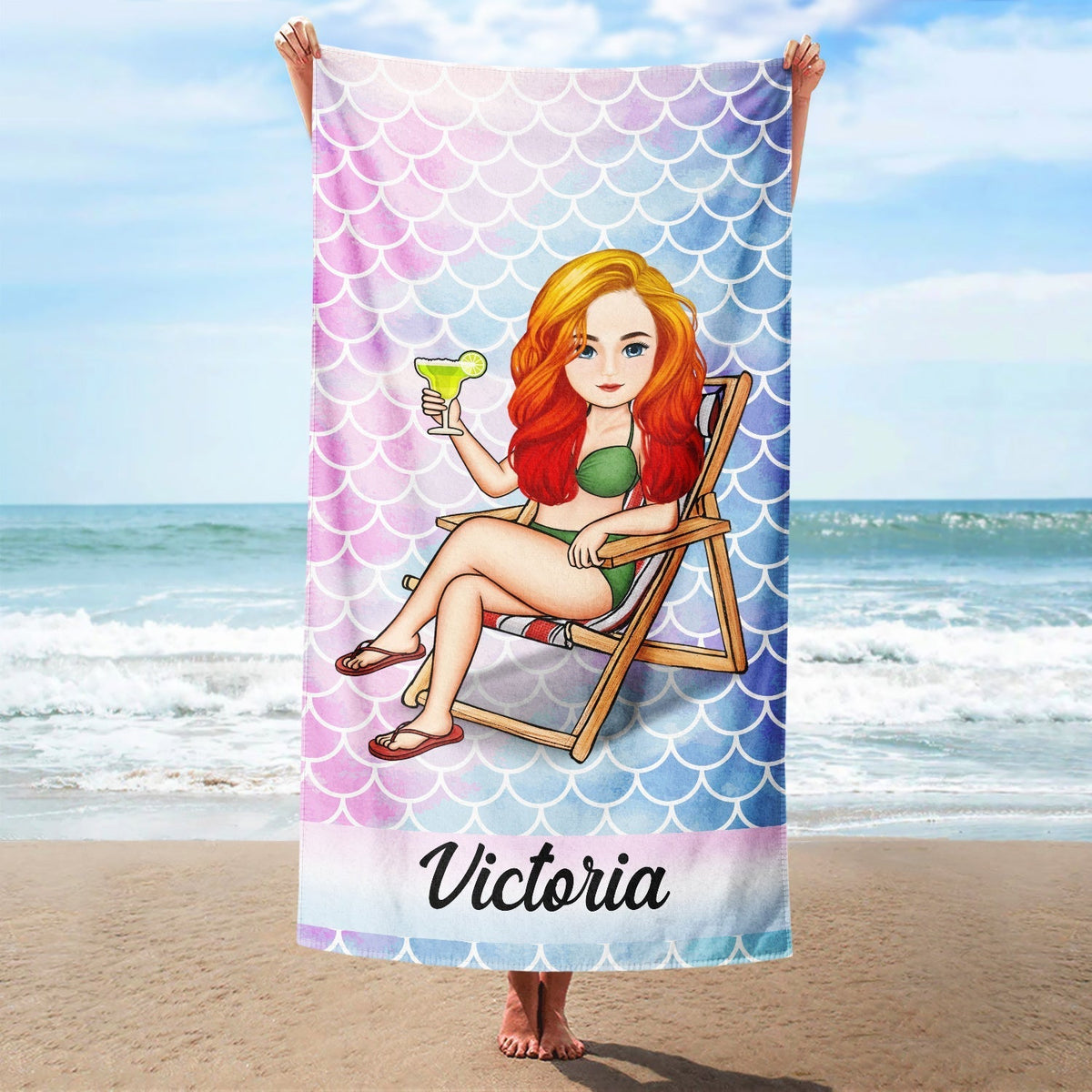 Personalized Beach Towel: Custom Cartoon Characters for Best Friends & Family