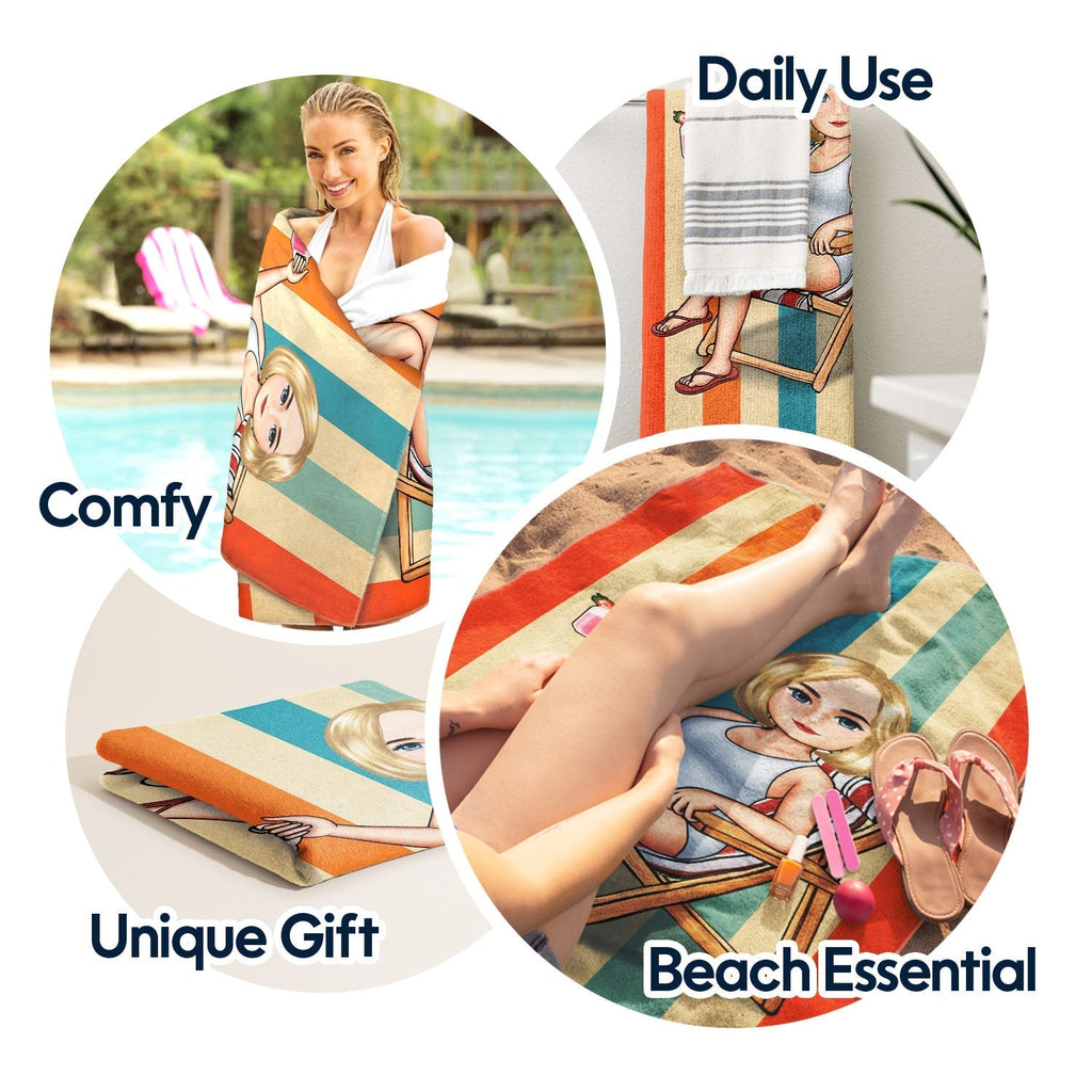 Personalized Beach Towel: Custom Cartoon Characters for Best Friends & Family