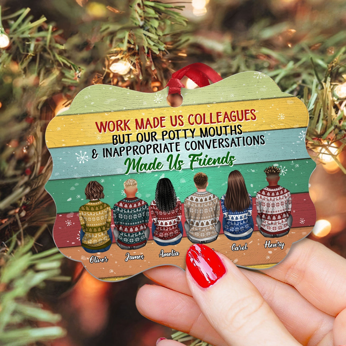 Personalized Funny Coworker Christmas Ornament: 'Work Made Us Friends'