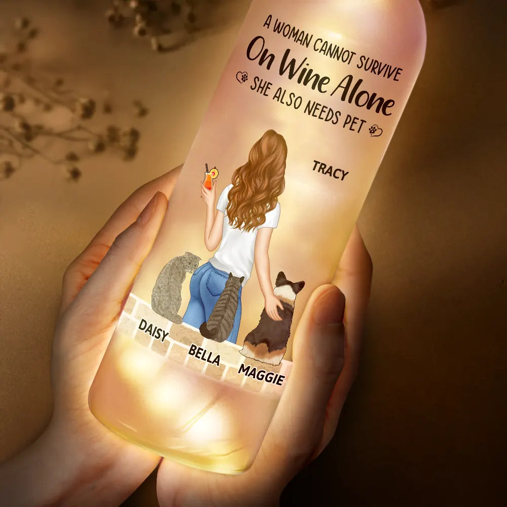 Personalized 'A Woman Cannot Survive On Wine Alone, She Needs A Dog' Bottle Light