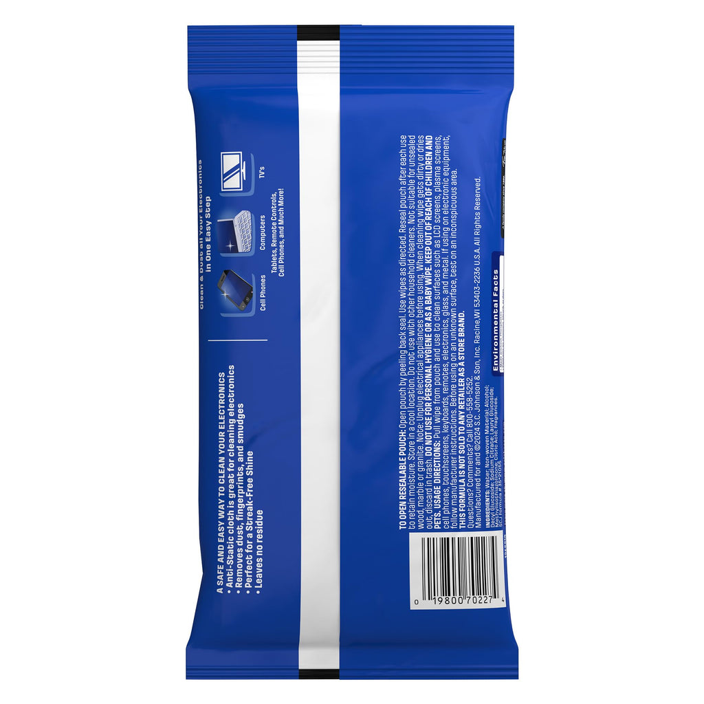Windex Electronic Cleaning Wipes, Anti-Static & Ammonia-Free, 25 Count | Pre-Moistened Wipes for Monitors, Computer Screens, Laptops, TVs, Phones & More, Resealable Pack with Freshness Lock
