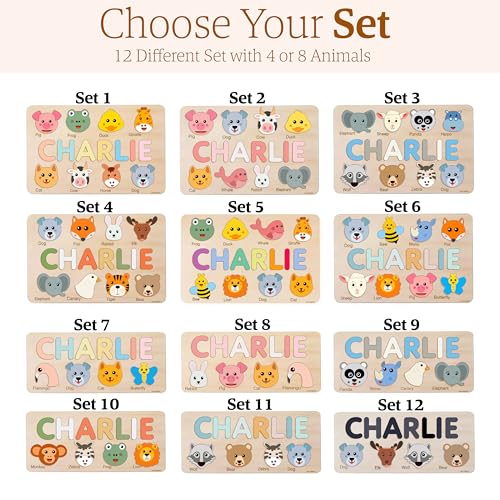 Zuzu Puzzle Personalized Name Puzzle for Toddlers 1-3 | Safari, Farm & 12 Themes | Handmade Wooden Montessori Toy, Keepsake Nursery Decor & Perfect 1st Birthday Gift for Boy Girl