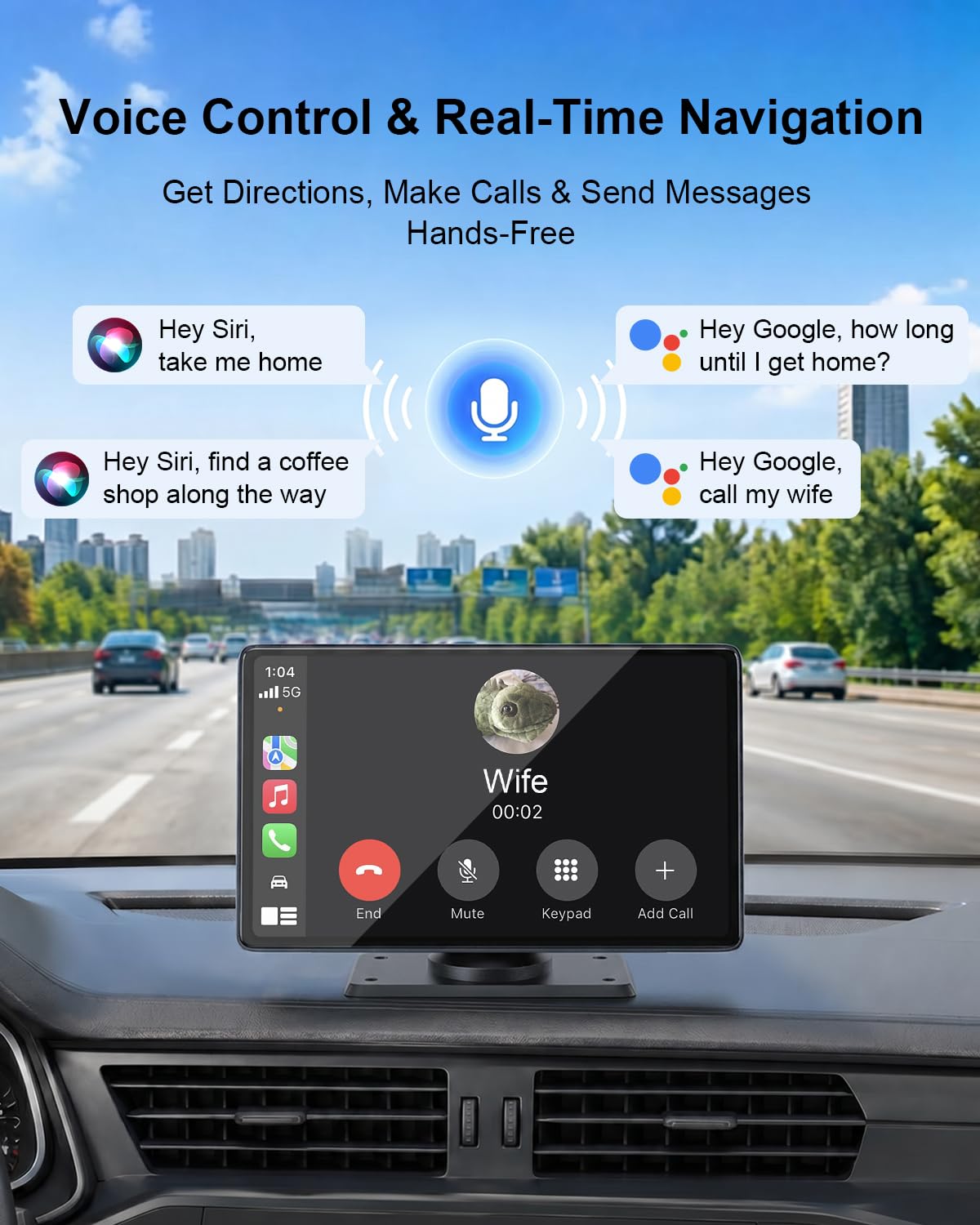 9" CarPlay Screen for Car, Wireless Apple CarPlay & Android Auto | with 1080P Backup Camera, Night Vision, Mirror Link, Voice Control, Bluetooth/FM/AUX Audio, Portable Touchscreen Display