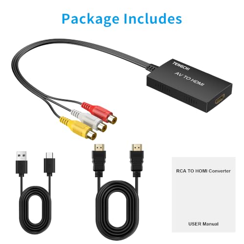Tengchi RCA to HDMI Converter, AV to HDMI Adapter | Composite to HDMI Support 1080P PAL/NTSC For PS1, PS2, PS3, STB, Xbox, VHS, VCR, DVD Players
