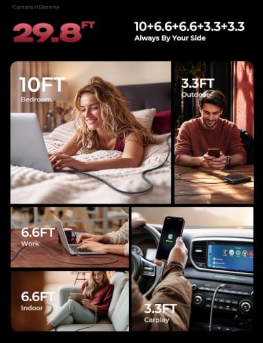 LISEN USB C to USB C Cable 60W for iPhone 18 Pro Duo Charging Cable, 5-Pack | for iPhone 18 Fast Charger/17/16/15 Galaxy S26/S25/S24, 3.3/3.3/6.6/6.6/10FT Gift for Car, Home, Office, Bed and Travel Cord
