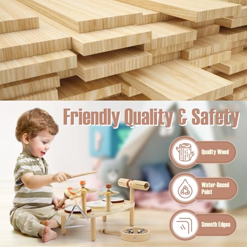 Vanplay Kids Drum Set, Montessori Toys for 2 3 Year Old Boy Girl Gifts | 11 in 1 Wooden Musical Instruments for Toddlers, Musical Activity Table, Explore Music & Rhythm, Christmas Birthday Gift