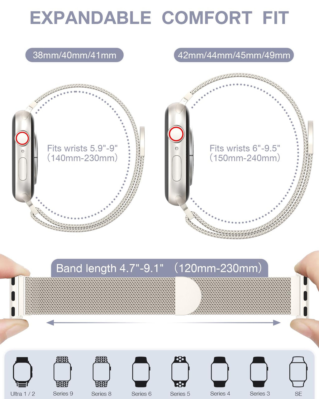 Original Milanese Loop Compatible with Apple Watch Bands for Women & Men | 40/41/42/38mm Stainless Steel Mesh Strap with Magnetic Clasp, Casual & Business, Fits iWatch Series 12 11 10 9 8 7 SE 6 5 4 3