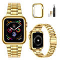 MioHHR Solid Stainless Steel Band Compatible for Apple Watch 38mm 40mm 41mm | Adjustable Metal Strap with Soft TPU Case for Women and Men, Fits iWatch Bands Series 9 8 7 6 5 4 3 2 1, SE3, SE2, SE, Gold