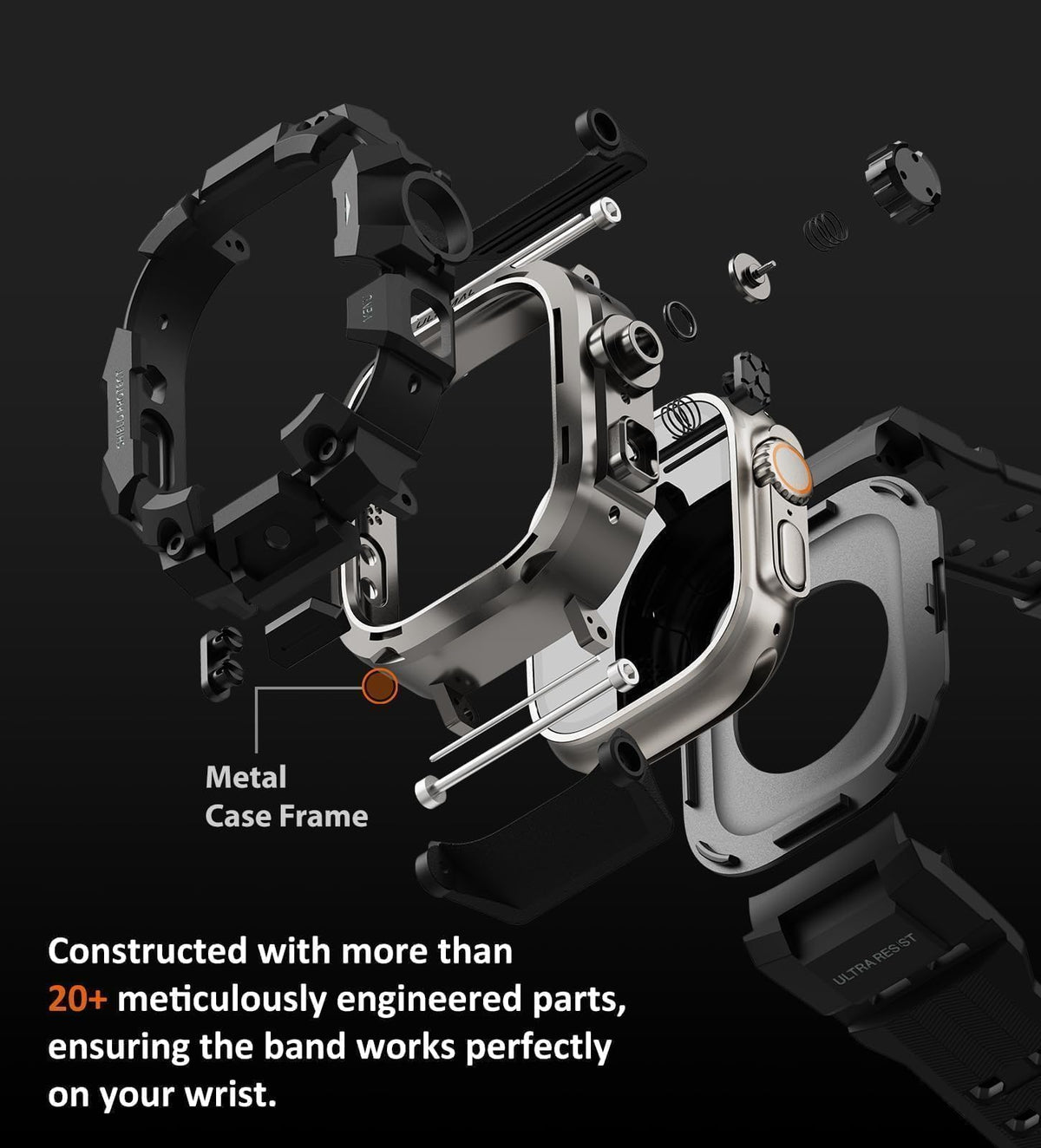 ULTIMAL Rugged Case with Band for Apple Watch Ultra 4/3/2/1, 49mm Black | Military-Grade Shockproof Bumper Cover with Tactical Band Men, Built for Rugged Protection, Secure Fit and Everyday Comfort