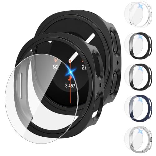 Tensea [5+5Pack for Samsung Galaxy Watch 8/9 Screen Protector Case 44mm | Hard PC Bumper/HD Tempered Glass Protective Film Accessories, Face Cover Set, Galaxy Watch 8/9 44 mm Case for Women Men