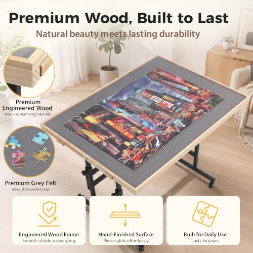 BuilderButler Puzzle Table 1500 Pieces with Wheels, Drawers & Cover, 33.58"x24.92" Adjustable Height & 45° Tilting Jigsaw Board for Adults, Also Ideal as Fuse Beads Table