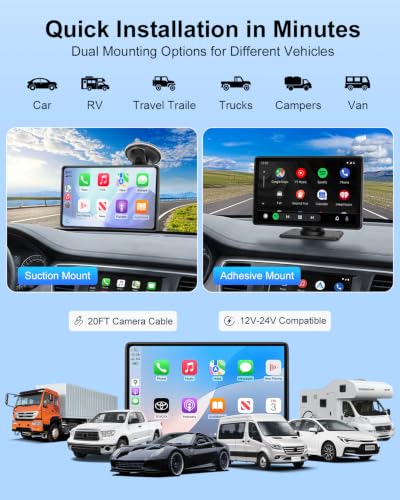 9" CarPlay Screen for Car, Wireless Apple CarPlay & Android Auto | with 1080P Backup Camera, Night Vision, Mirror Link, Voice Control, Bluetooth/FM/AUX Audio, Portable Touchscreen Display