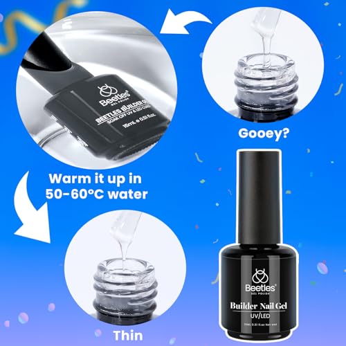 Beetles Builder Gel Set, 6 Colors Jelly Clear Pink Nude Building Gel, 8 in 1 for Instant Apex Thickening, Strengthening Weak Nails & Extension, Beginners DIY Salon at Home Gifts, UV LED Lamp Needed