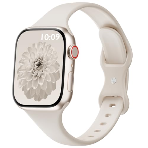 Thin Sport Silicone Slim Band Compatible with Apple Watch Bands Women Men | Soft Narrow Strap Wristband for iWatch 38mm 40mm 41mm 42mm 44mm 45mm 46mm 49mm Series 11/10/9/8/7/SE/6/5/4 Ultra 3 2 1